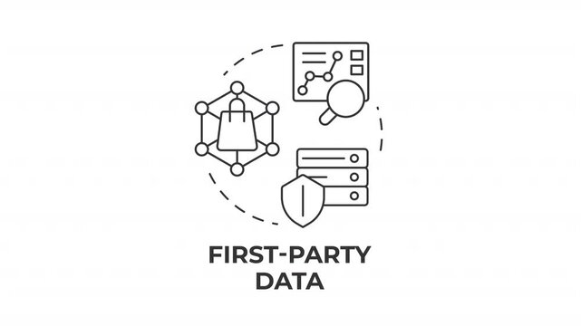 First party data line concept icon animation. Information optimization models. Compliance driven system. Efficiency tracking. Animated outline round motion graphic. Minimal HD video with alpha channel
