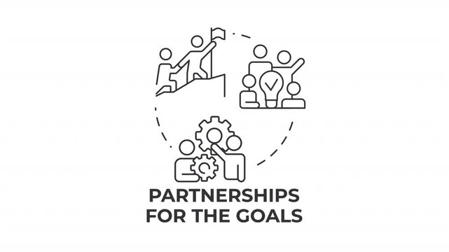 Partnership for the goals line concept icon animation. Strategic alliances benefits. Team cooperation workflow. Animated outline round motion graphic. Minimal HD video with alpha channel