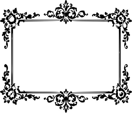 Border features intricate floral corners and symmetrical patterns that provide a refined and ornate frame for formal announcements.