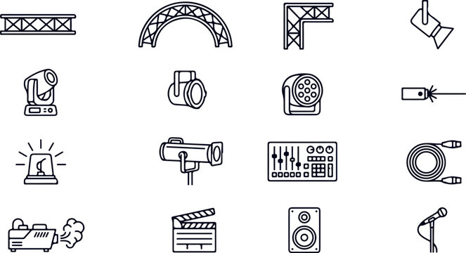Stage lighting equipment, audio gear, and production tools for concerts and events.