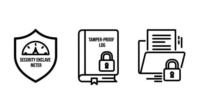 Cybersecurity icons for security enclave meter tamper proof log and secure files with security cybersecurity protection information computer encrypted technology software database internet