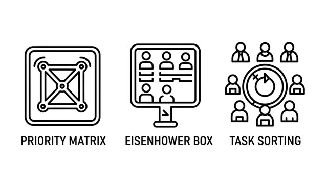 Management efficiency icons featuring priority matrix eisenhower box and task sorting methodology priority eisenhower management business efficiency productivity organization planning