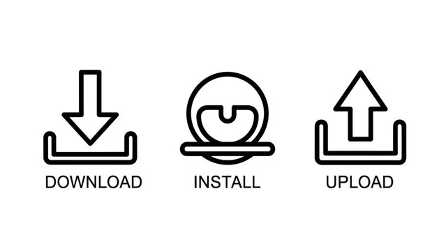 Software installation icons representing file downloads installations uploads with download software transfer computing technology internet deployment management application technical