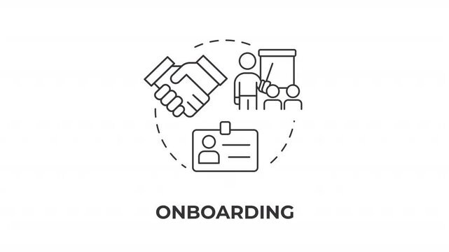 Onboarding line concept icon animation. Employee integration process. Corporate culture alignment. Workforce scaling. Animated outline round motion graphic. Minimal HD video with alpha channel