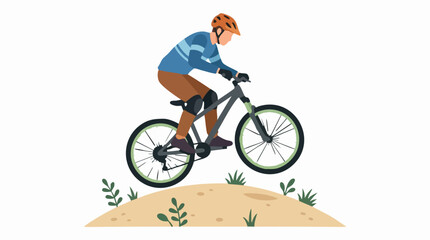 Fototapeta premium Mountain biker jumping over a dirt mound on an off-road trail