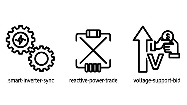 Energy grid smart inverter and reactive power trade icons with inverter reactive electricity technology infrastructure management business economics distribution engineering transaction