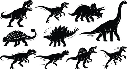 Dinosaur Silhouettes Set: T-Rex Raptor Triceratops Stegosaurus © MD ASADUZZAMAN