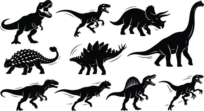 Dinosaur Silhouettes Set: T-Rex Raptor Triceratops Stegosaurus