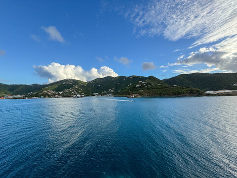 An aerial view of Tortola BVI from a Cruise ship at port