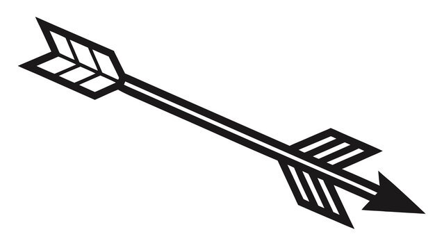 Graphic illustration of a pointed arrow featuring feathers and a sharp tip direction isolated illustration business movement communication marketing navigation strategy achievement abstract