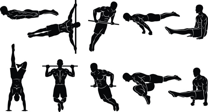 Calisthenics Workout Silhouettes: Bodyweight Exercise Set