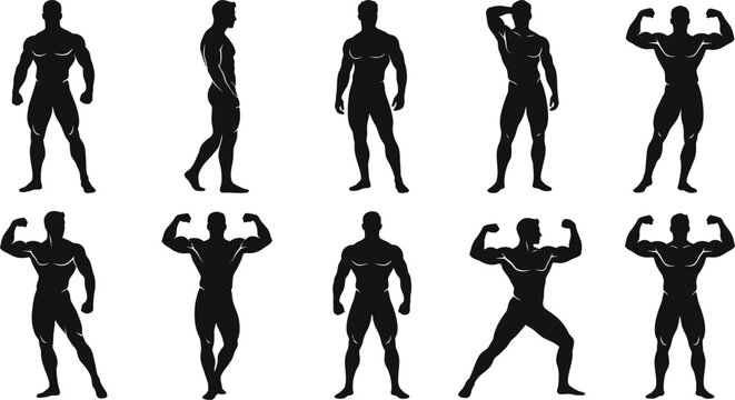 Bodybuilder Silhouette Vector Set