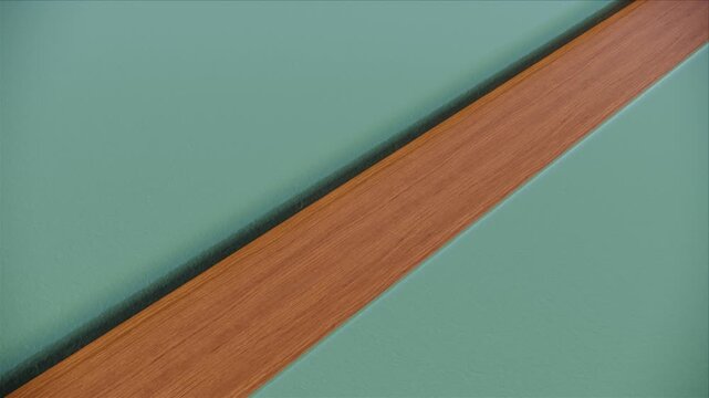 Contemporary interior design material palette with wood texture and turquoise green lacquer