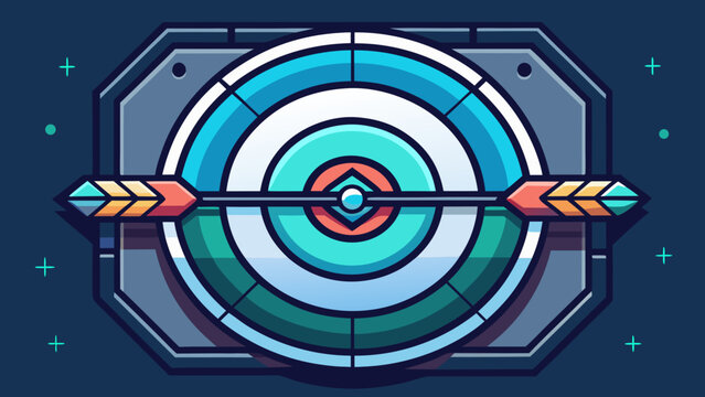 Target bullseye with arrow shot through center in stylized framed badge bullseye achievement precision business marketing strategy accuracy shooting planning template background abstract