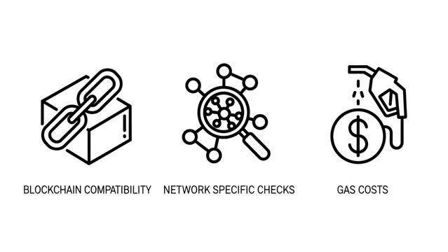 Blockchain technology and network security cost analysis icons with blockchain security cryptocurrency technology connection analysis transaction internet infrastructure investigation