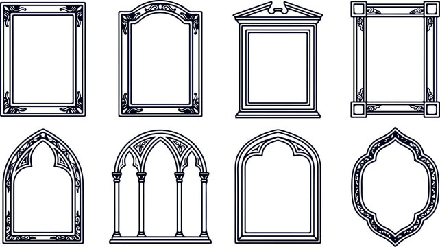 Collection of elegant decorative frames and borders for design projects vintage ornate outline graphic.