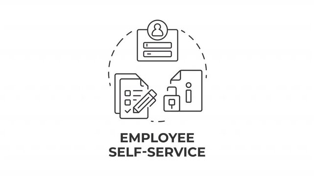 Employee self service line concept icon animation. Workplace autonomy solutions. Digital hr transformation. Animated outline round motion graphic. Minimal HD video with alpha channel