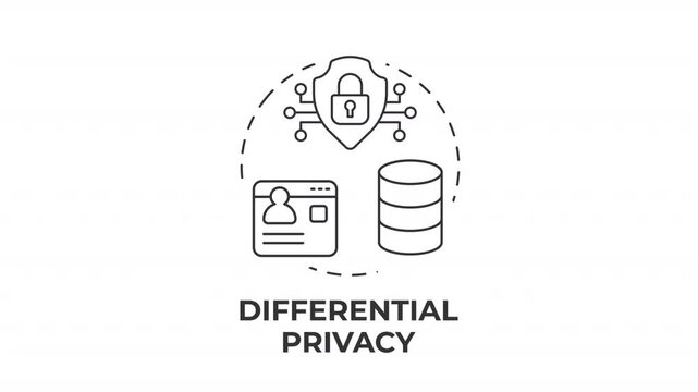 Differential privacy line concept icon animation. Algorithmic information security. User data protection. Animated outline round motion graphic. Minimal HD video with alpha channel