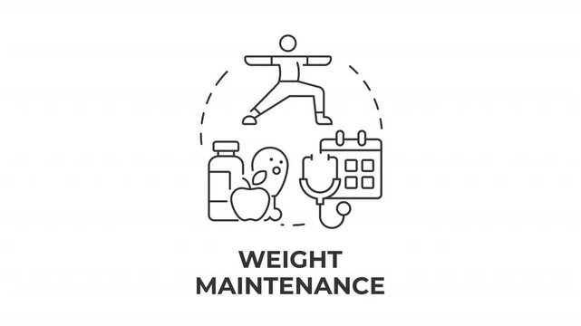 Weight maintenance line concept icon animation. Healthy lifestyle optimization goals. Holistic physical self care. Animated outline round motion graphic. Minimal HD video with alpha channel