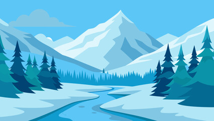 Fototapeta premium Snowy Evergreen Forest Winter Vector