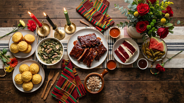 Festive Kwanzaa Celebration with Traditional Foods and Decorations