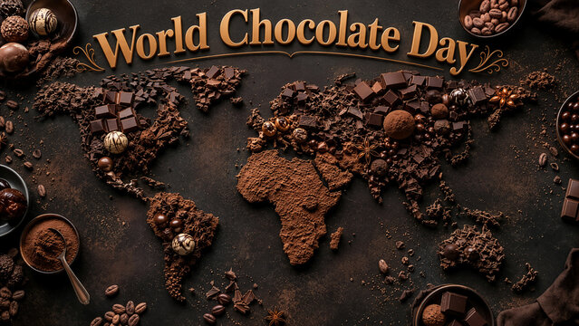 Artistic World Map Made Of Chocolate For Global Celebration Banner