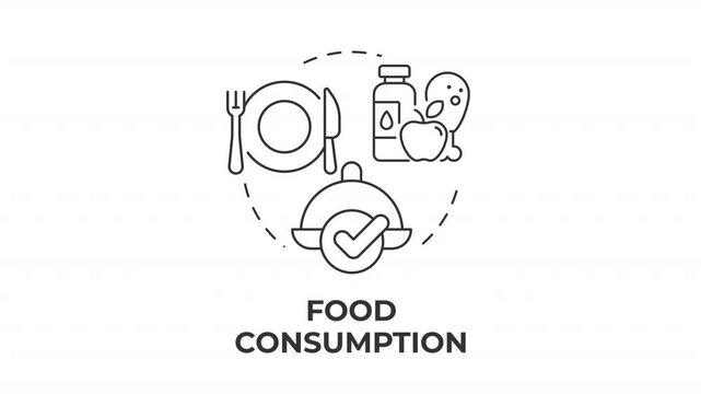 Food consumption line concept icon animation. Dietary lifestyle choices. Mindful eating routine habits. Nutritional wellness. Animated outline round motion graphic. Minimal HD video with alpha channel