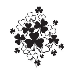 Shamrock cluster vector illustration with black silhouettes and outlines for Saint Patrick's Day and Irish luck themed designs © Zulfa
