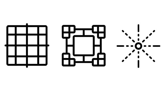 Abstract geometric grid modular structure and radiant center point line icons with geometry structure abstract minimalist framework engineering background composition symmetry technical