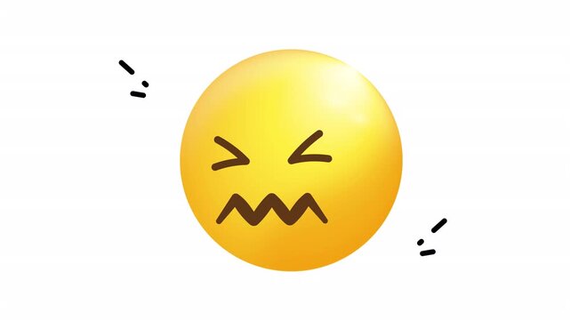 Yellow circular face icon depicting frustrated, angry expression with pained eyes and jagged mouth, suitable for stressrelated symbols or design elements.