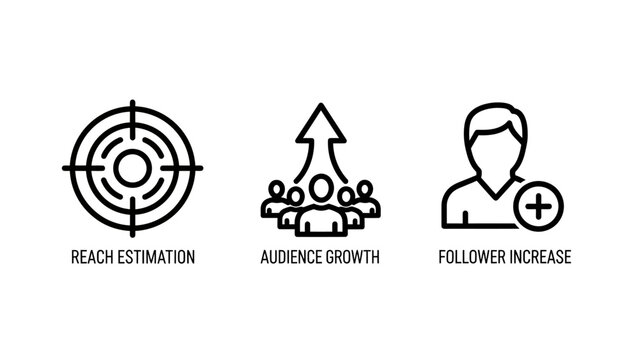 Set of reach estimation audience growth follower count increase icons estimation audience followers increase marketing business strategy analysis management promotion expanding