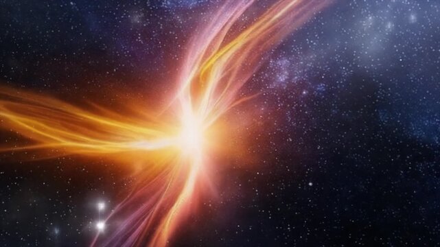 Warm radiant beams bleeding gently through dark nebula haze with soft atmospheric depth and motion