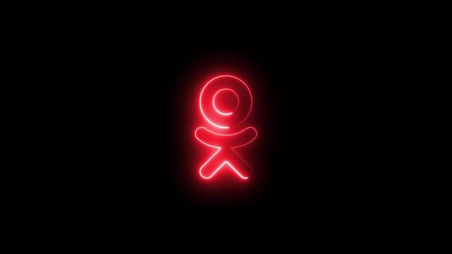 Glowing red neon ok.ru social media animation