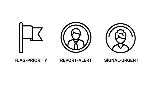 Set of priority status and user alert notification line icons with priority notification interface business management communication important customer development collection application