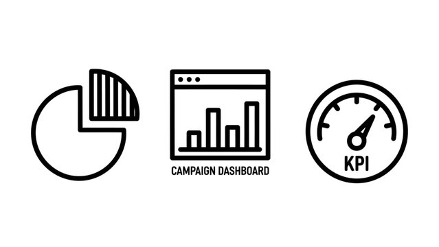 Business performance icons featuring pie chart campaign dashboard and kpi speedometer gauge business performance dashboard analytics speedometer analysis management marketing strategy