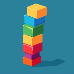 Fototapeta premium Colorful stacked blocks with shadow on a teal background