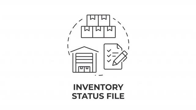 Inventory status file line concept icon animation. Digital supply chain management. Data driven material control. Animated outline round motion graphic. Minimal HD video with alpha channel