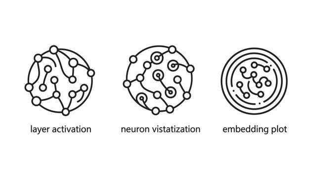 Neural network and artificial intelligence concept line icons with activation visualization embedding artificial intelligence learning technology computer algorithm mathematics connection