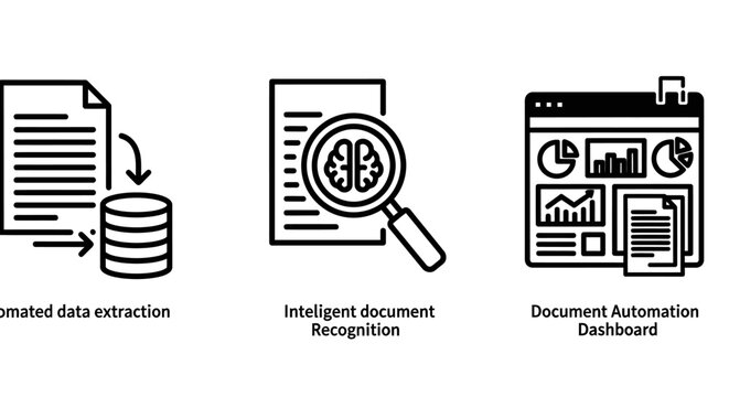 Automated data extraction intelligent document recognition and automation dashboard icons with automated extraction intelligent document recognition automation dashboard analytics artificial