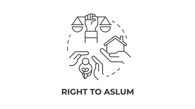 Right to asylum line concept icon animation. Human rights protection. Legal advocacy. Social justice safety. Animated outline round motion graphic. Minimal HD video with alpha channel