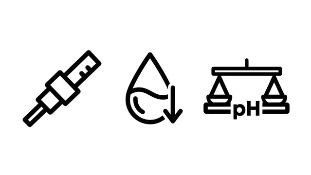 Laboratory and scientific measurement icons showing pipette chemical drop and ph balance scales with laboratory chemical measurement research experiment chemistry analysis scientific equipment