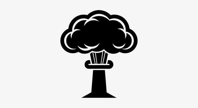Black and white flat icon of a nuclear mushroom cloud explosion.