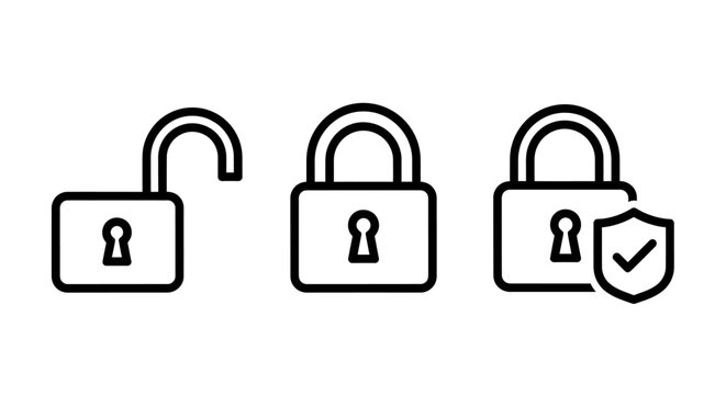 Security and privacy access control line icon set with security protection authorized encrypted password internet technology infographic guarantee business software authentication