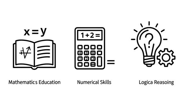 Education and logic conceptual icons showing math textbook calculator and creative thinking lightbulb with education calculator thinking learning knowledge numerical academic equation creative