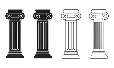 Obraz premium Classical Ionic Columns Vector Set featuring elegant architectural pillars, historic Greek inspired structures, decorative building elements, isolated vector illustrations for heritage and architectur