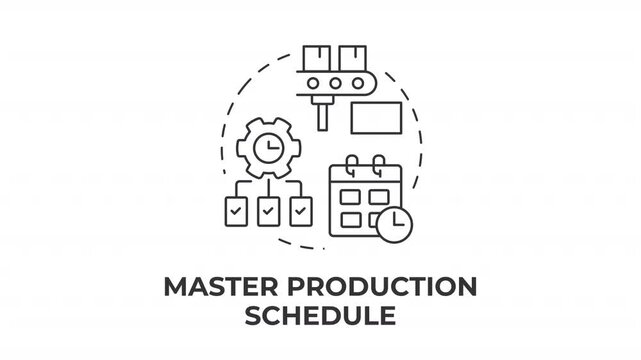 Master production schedule line concept icon animation. Agile manufacturing workflow optimization. Industrial operations. Animated outline round motion graphic. Minimal HD video with alpha channel