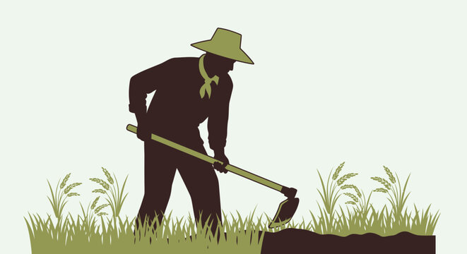 Silhouette of a farmer working in the field with a hoe 1.