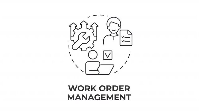 Work order management line concept icon animation. Efficient digital workflow integration. Labor resource allocation. Animated outline round motion graphic. Minimal HD video with alpha channel
