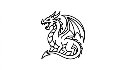 Obraz premium Mythical Dragon Creature Line Art Illustration.