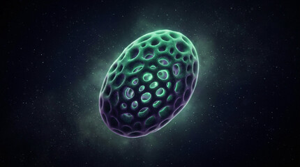 Vibrant glowing alien planet with cratered surface and atmospheric haze in dark cosmic space © Ancestor